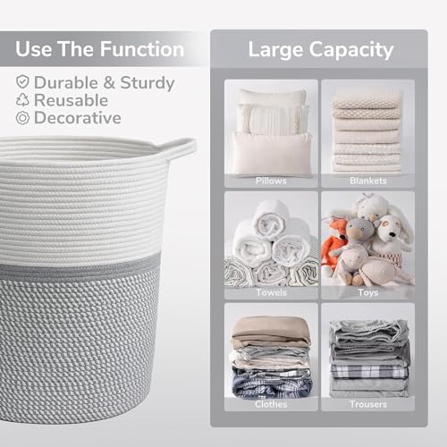 RUGSZONE® Extra Large Storage Basket with Lid, Cotton Rope Storage Baskets, Laundry Hamper, Cloth Bin, for Clothes Towels Blankets Pillows Storage in Living Room, (13X17 GREY) - Image 5