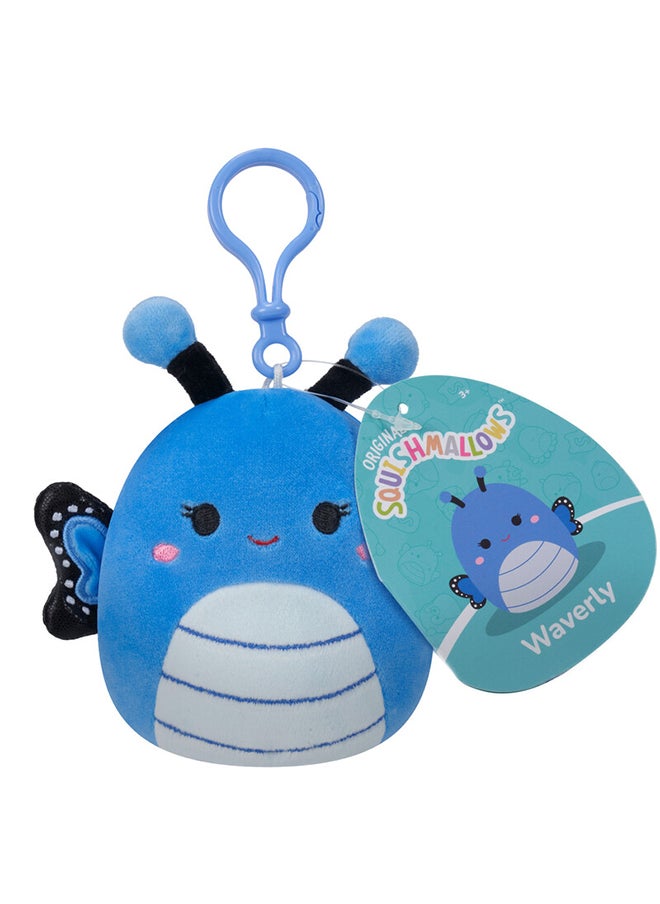 Squishmallows Little Plush 3.5 inch Clip-On Waverly Blue Butterfly with Dark Blue Wings Officially Licensed Kellytoy Plush Toy Colorful Soft Gift for Kids Girls & Boys Washable Squishy Stuff Toy Multicolor All Age  - Image 1