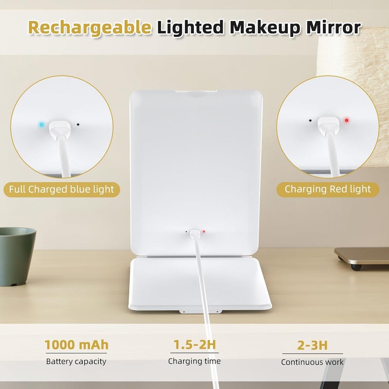 WEILY Make-Up Mirror with Lighting, Cosmetic Mirror with 5x Magnification, 3 Colours, Dimmable Touchscreen Make-Up Mirror with Light, USB Rechargeable Makeup Mirror for Travel (White) - Image 4