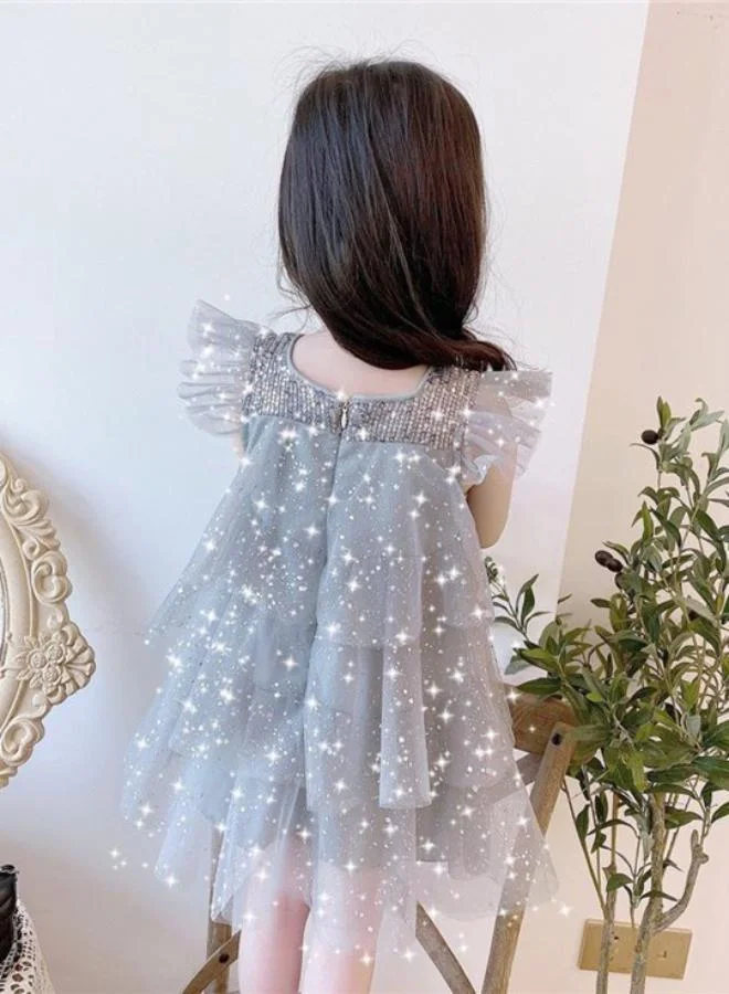 يونيكي Grey Fit & Flare Crew Neck Embellished Dress