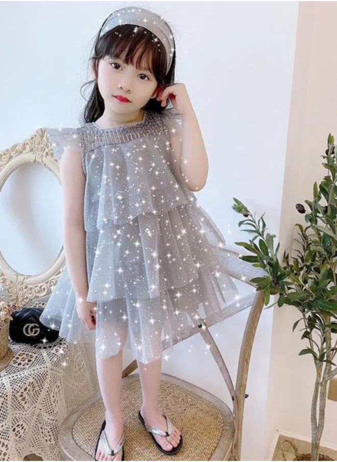 YUNIQEE Grey Fit & Flare Crew Neck Embellished Dress