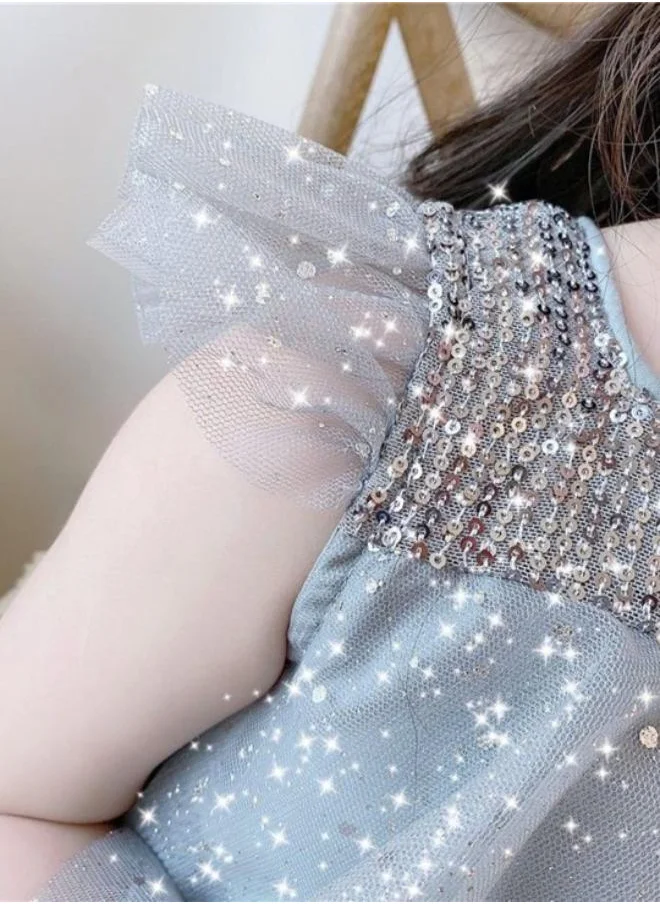 YUNIQEE Grey Fit & Flare Crew Neck Embellished Dress