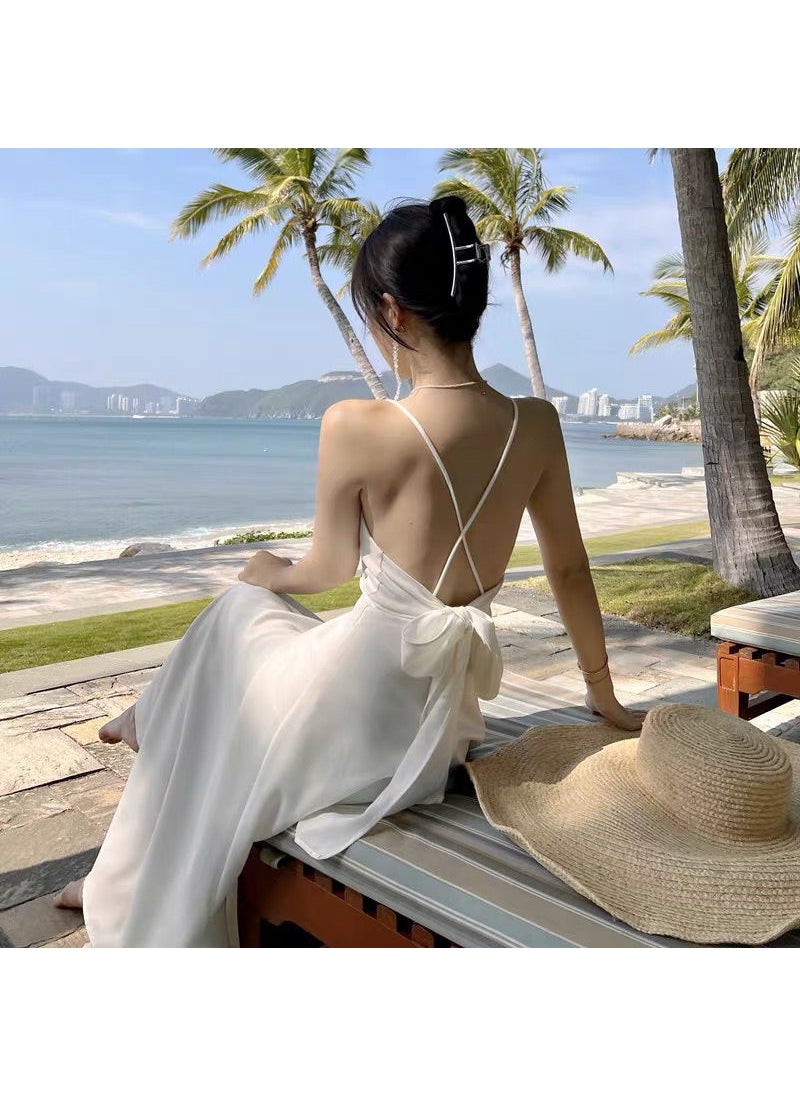 Generic Sanya Beach Backless Sundress Slimming Fairy Dress White 