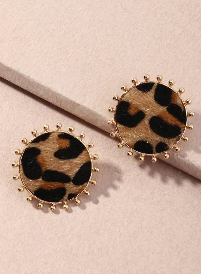 Take Two Round Leopard Print Earrings