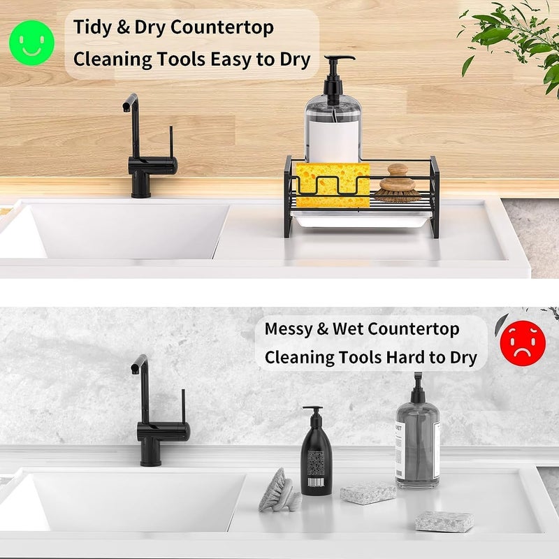 X spring Global assorted color picks Sponge Holder for Kitchen Sink, Stainless Steel Sink Tray Drainer Rack, Kitchen Bathroom, Organizer with Removable Drain Tray, for Soap & Brush Organizer Storage Extra part combo compatible - Image 3
