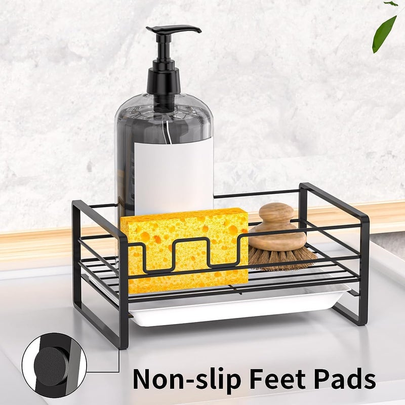 X spring Global assorted color picks Sponge Holder for Kitchen Sink, Stainless Steel Sink Tray Drainer Rack, Kitchen Bathroom, Organizer with Removable Drain Tray, for Soap & Brush Organizer Storage Extra part combo compatible - Image 4