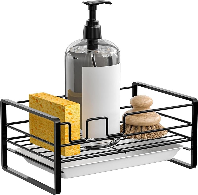 X spring Global assorted color picks Sponge Holder for Kitchen Sink, Stainless Steel Sink Tray Drainer Rack, Kitchen Bathroom, Organizer with Removable Drain Tray, for Soap & Brush Organizer Storage Extra part combo compatible - Image 1