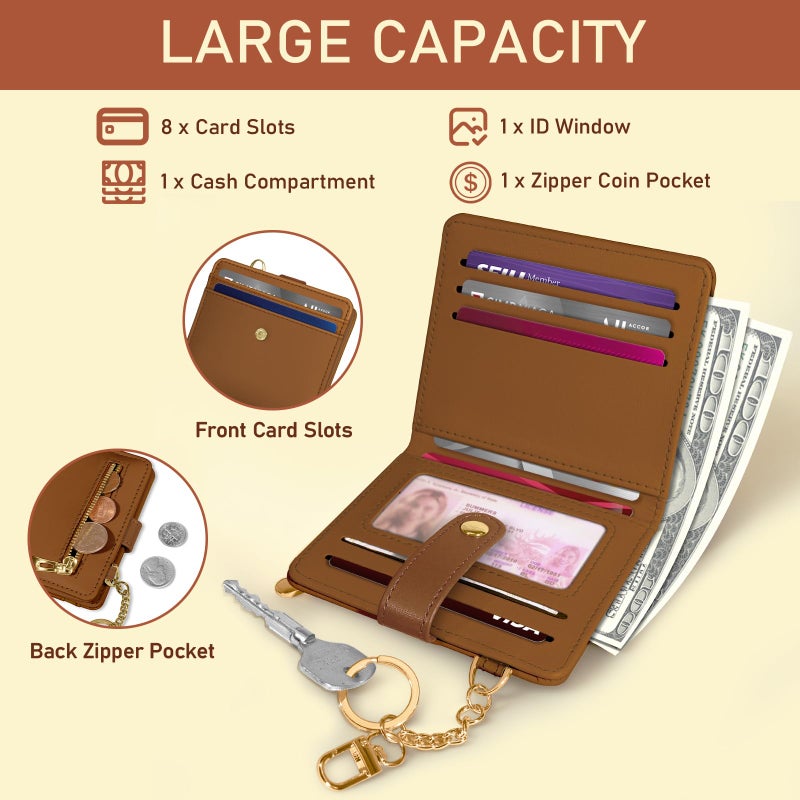Jogjam Caramel Rfid Ladies Wallet, Small Slim Thin Compact Credit Card Women Wallet, PU Leather Bifold Cash Zipper Coin Pocket ID Window for Female Gifts - Image 4