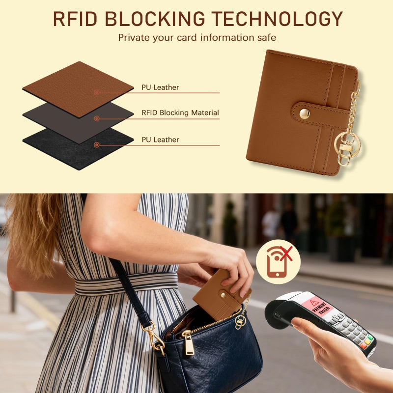 Jogjam Caramel Rfid Ladies Wallet, Small Slim Thin Compact Credit Card Women Wallet, PU Leather Bifold Cash Zipper Coin Pocket ID Window for Female Gifts - Image 3