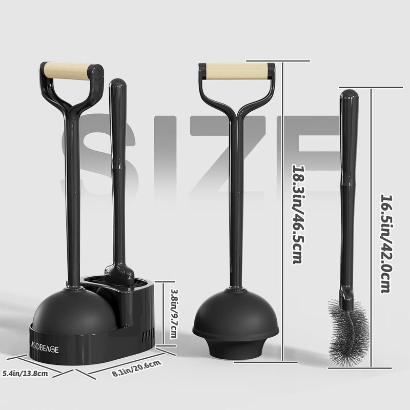 ASOBEAGE 2 in 1 Toilet Brush and Plunger Set with Holder - Toilet Cleaning and Clogging Removal - Black - Image 2