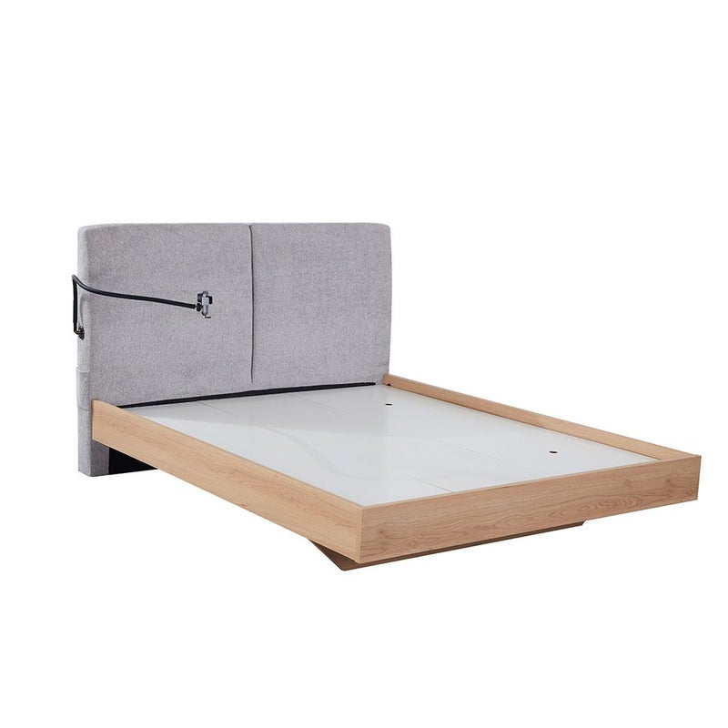 DANUBE HOME Float 160X200 Floating Bed With Mobile Holder & Wireless Charger | Modern Design Wooden Queen Bed Frame Furniture | Comfortable Bed (Mattress Not Included) - Natural Oak & Grey - Image 2