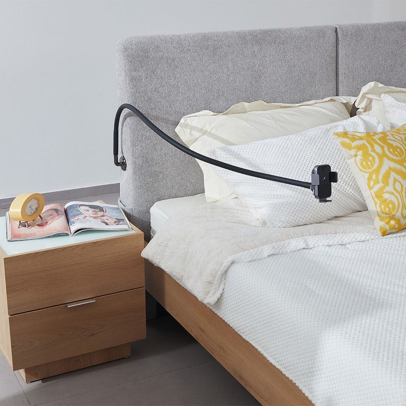 DANUBE HOME Float 160X200 Floating Bed With Mobile Holder & Wireless Charger | Modern Design Wooden Queen Bed Frame Furniture | Comfortable Bed (Mattress Not Included) - Natural Oak & Grey - Image 5