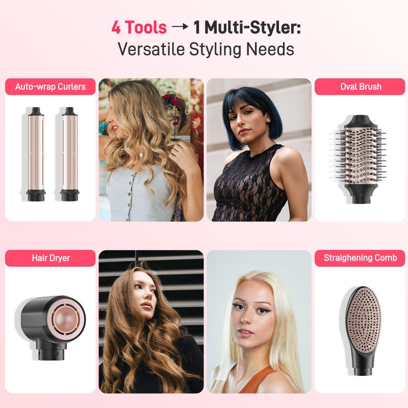 MESCOMB Dual Voltage Hot Air Styler Wrap - 5 in 1 Hair Dryer Brush with Fast Drying Blow Dryer, Styling, Straightening & Volumizing with Travel Bag (100Vâ€“240V) -Black + Pink - Image 2