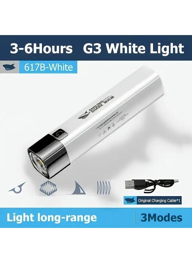 Smiling Shark 617B White Rechargeable LED Flashlight High Power 3 Modes Portable USB - Image 1