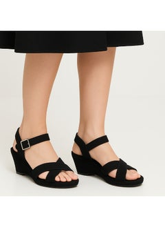 Elegant Suede Wedge Sandal W-7-BLACK