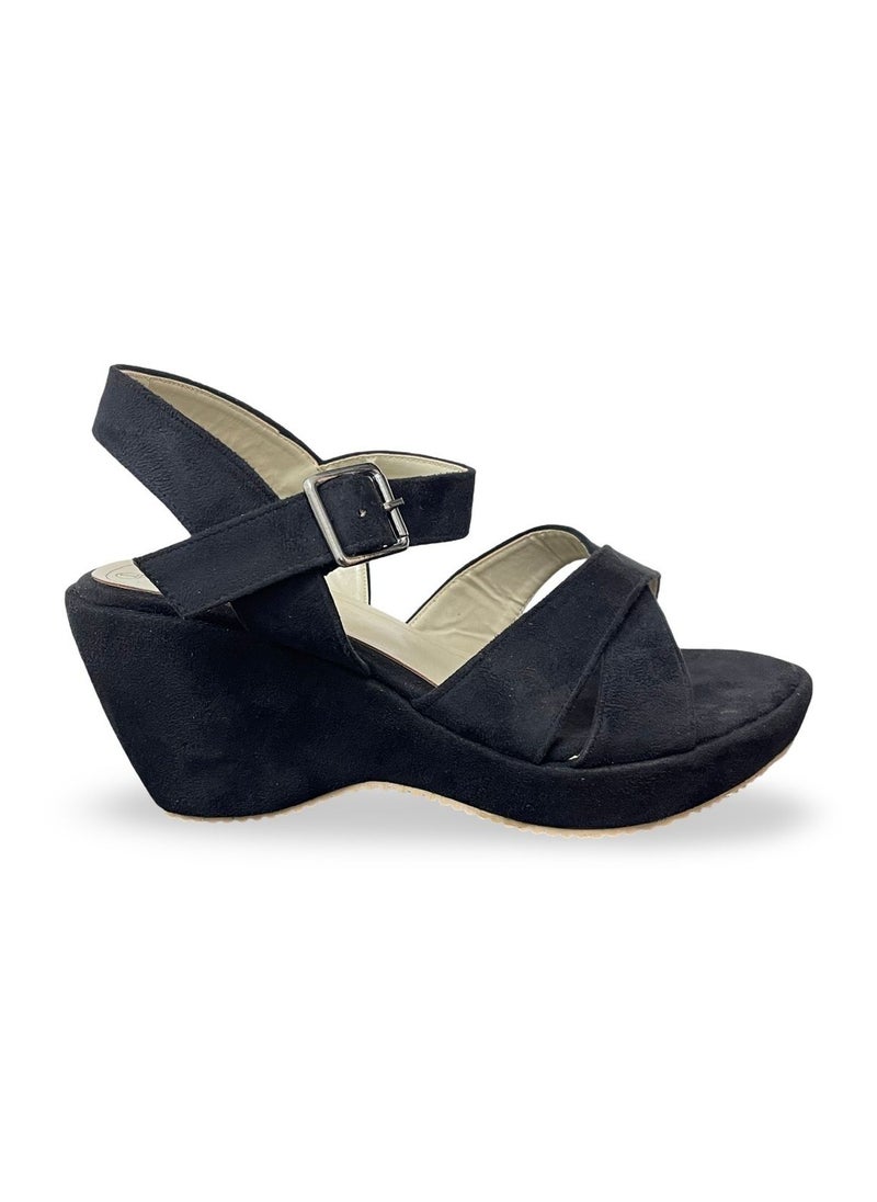 Vbranda - Elegant Suede Wedge Sandal W-7-BLACK - Image 1