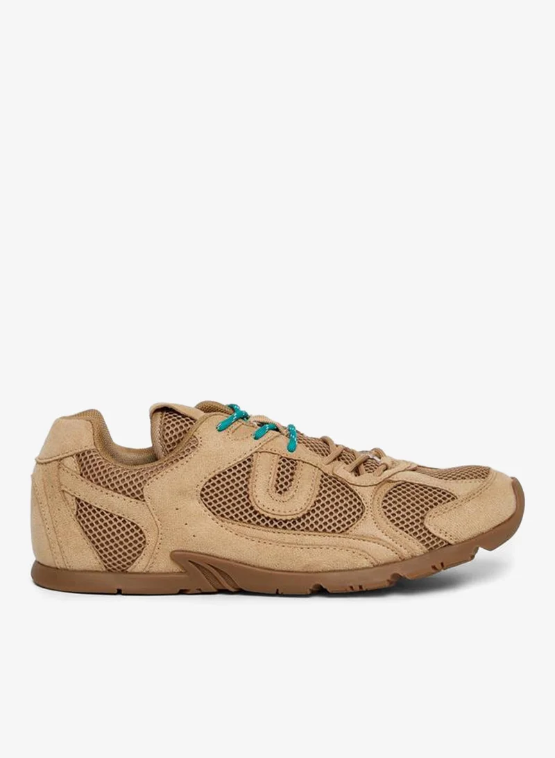 Styli Tan Suede Mesh Lace-Up Sneakers