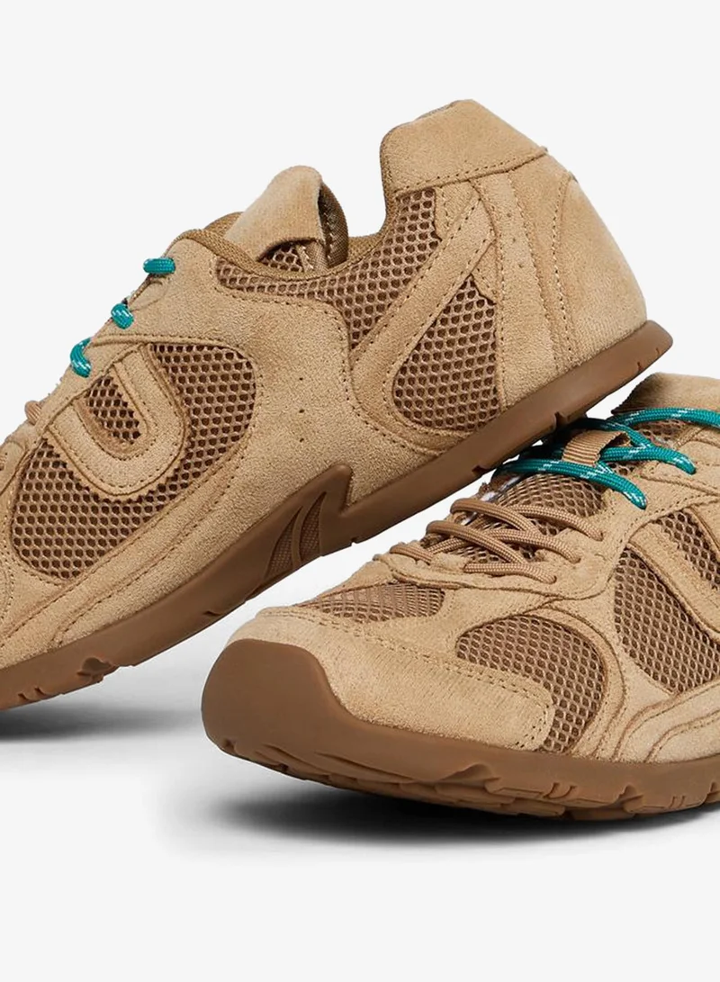 Styli Tan Suede Mesh Lace-Up Sneakers