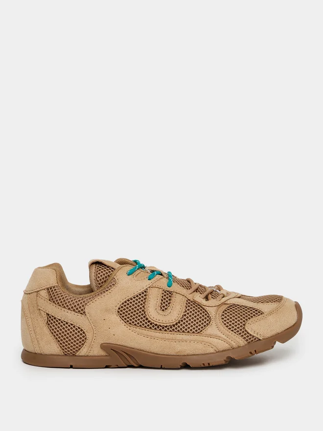 Styli Tan Suede Mesh Lace-Up Sneakers