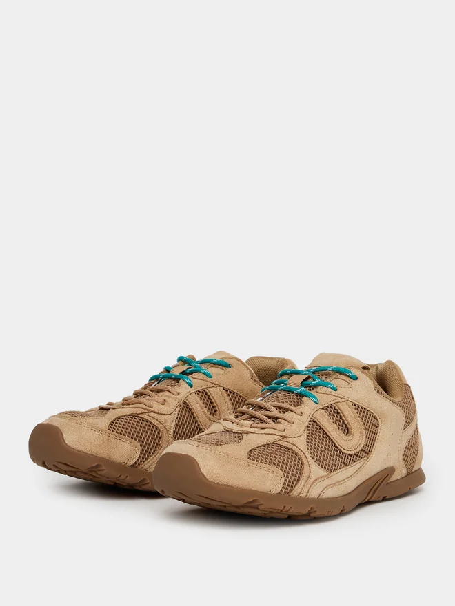 Styli Tan Suede Mesh Lace-Up Sneakers