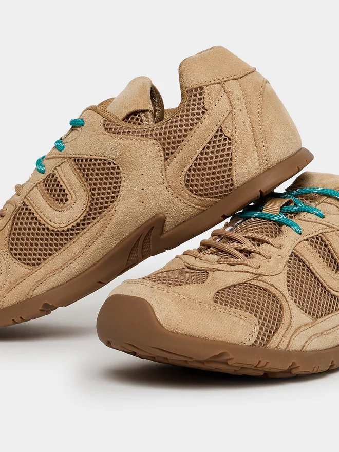 Styli Tan Tan Suede Mesh Lace-Up Sneakers for Women | Best Price UAE
