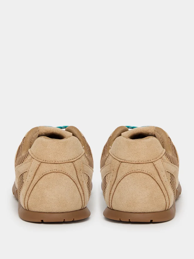 Styli Tan Tan Suede Mesh Lace-Up Sneakers for Women | Best Price UAE
