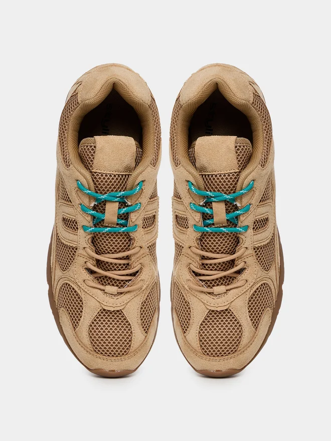 Styli Tan Tan Suede Mesh Lace-Up Sneakers for Women | Best Price UAE