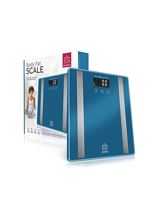 REJUVENCES - Rejuvences Digital Scale for Body Weight, Body Fat, Body Water, Muscle Mass, Bone Mass, and BMR - Smart Body Composition Scale with Auto ON/OFF, 3-180kg Weight Capacity (Blue) - Image 1