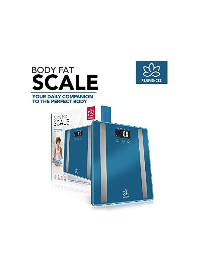 REJUVENCES - Rejuvences Digital Scale for Body Weight, Body Fat, Body Water, Muscle Mass, Bone Mass, and BMR - Smart Body Composition Scale with Auto ON/OFF, 3-180kg Weight Capacity (Blue) - Image 1