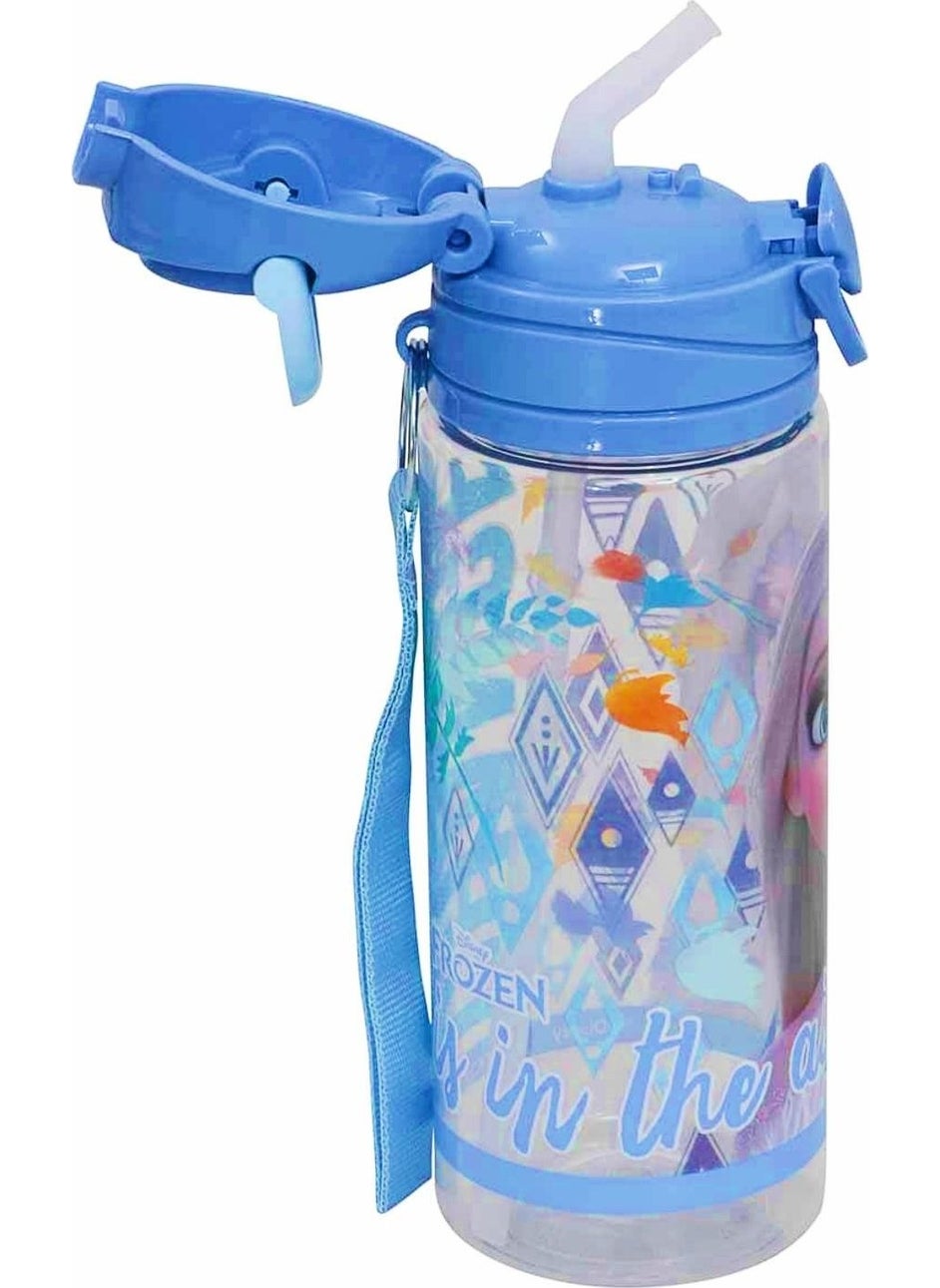 Disney FROZEN زجاجة بلاستيكية مرخصة مع قشة 500 مل زرقاء فاتحة (OTTO-42505)  - Image 2