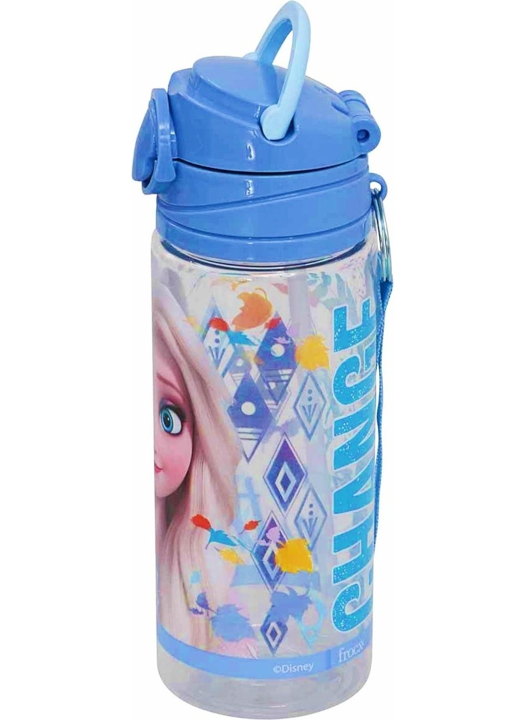 Disney FROZEN زجاجة بلاستيكية مرخصة مع قشة 500 مل زرقاء فاتحة (OTTO-42505)  - Image 3
