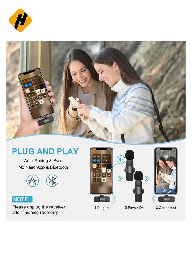 HuHa Wireless Microphone for iPhone iPad, Plug-Play Wireless Lavalier Mic with 2 Microphone for Phone Video Recording, Interview, Vlog - Image 2