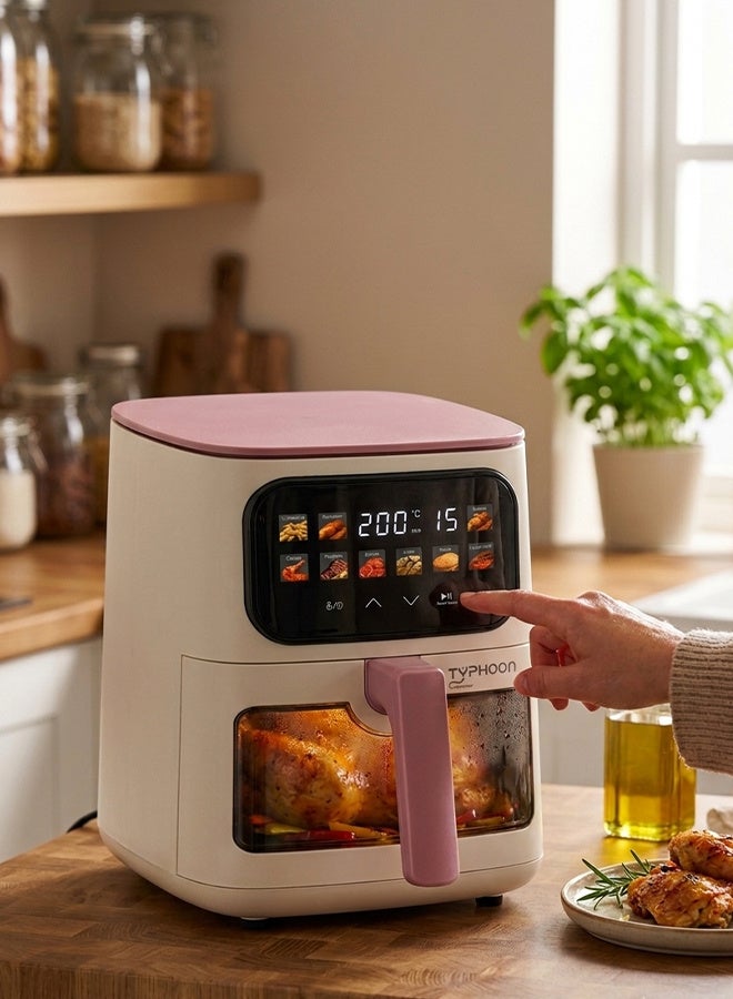 Typhoon Air fryer - Digital display - Transparent window - 5 liters - 1400 watts - Off-white*pink - TY-04-005 OWB - Image 2