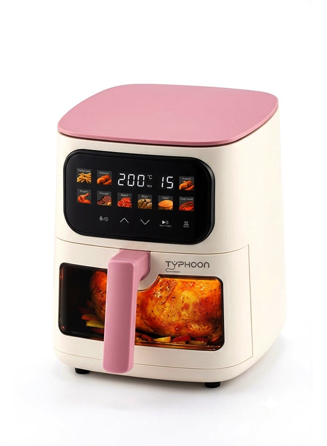 Typhoon Air fryer - Digital display - Transparent window - 5 liters - 1400 watts - Off-white*pink - TY-04-005 OWB - Image 1