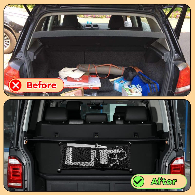 Frienda 2 Pieces Stretchable Small Cargo Net Pocket Storage Mesh Net Elastic Automotive Storage Pouch with 8 Pieces Mounting Screws and Hooks for Truck Car SUV Boats(29 x 9.8 Inches) - Image 4
