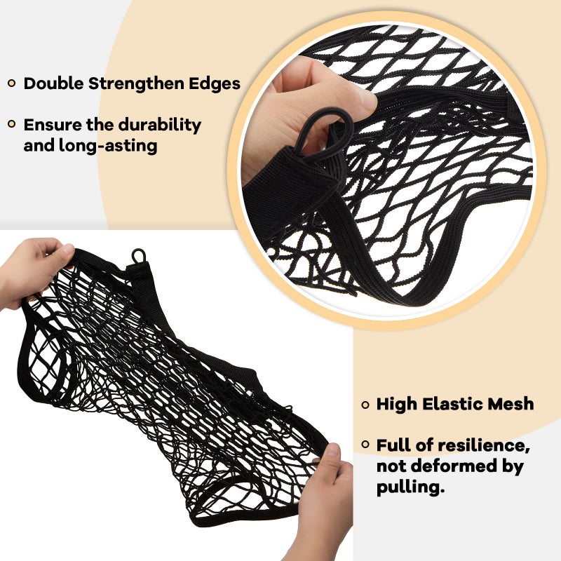 Frienda 2 Pieces Stretchable Small Cargo Net Pocket Storage Mesh Net Elastic Automotive Storage Pouch with 8 Pieces Mounting Screws and Hooks for Truck Car SUV Boats(29 x 9.8 Inches) - Image 3