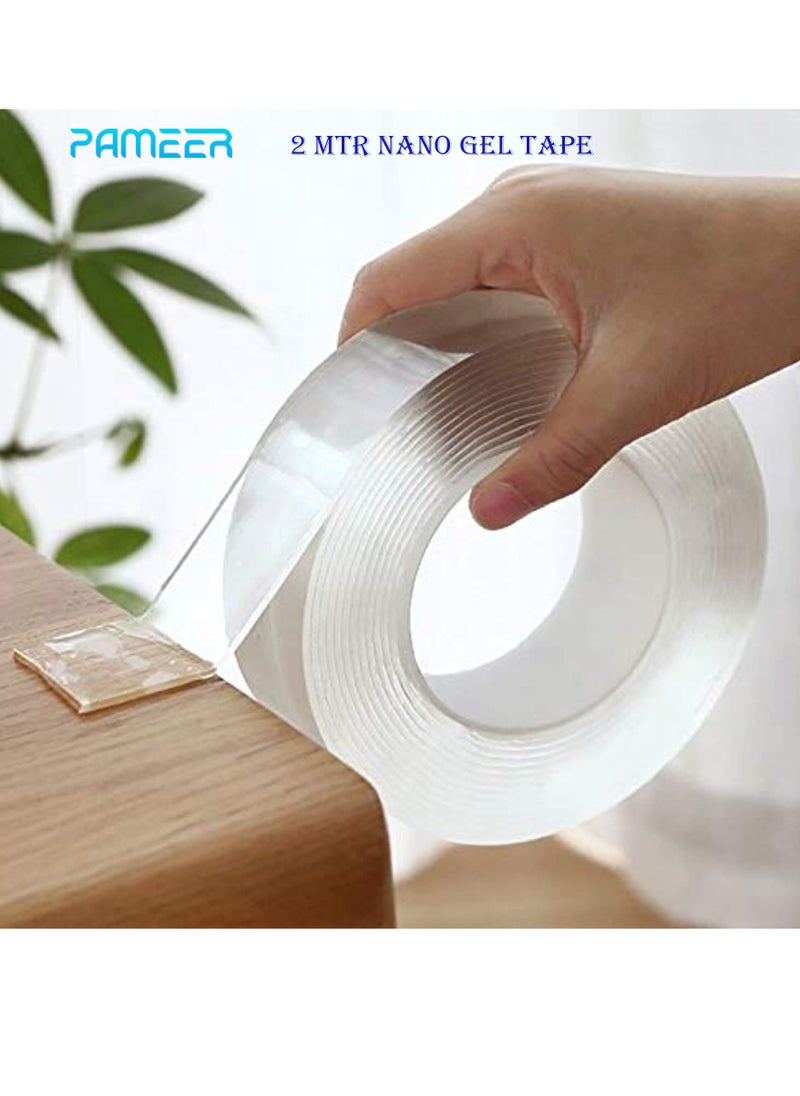 PAMEER - 2-Meter Reusable Nano Gel Double-Sided Tape, Double Action Tape, Multipurpose Removable Mounting Tape Adhesive Tape, Reuseable Strong Sticky Wall Tape Strips, Transparent Tape for Household items. - Image 1
