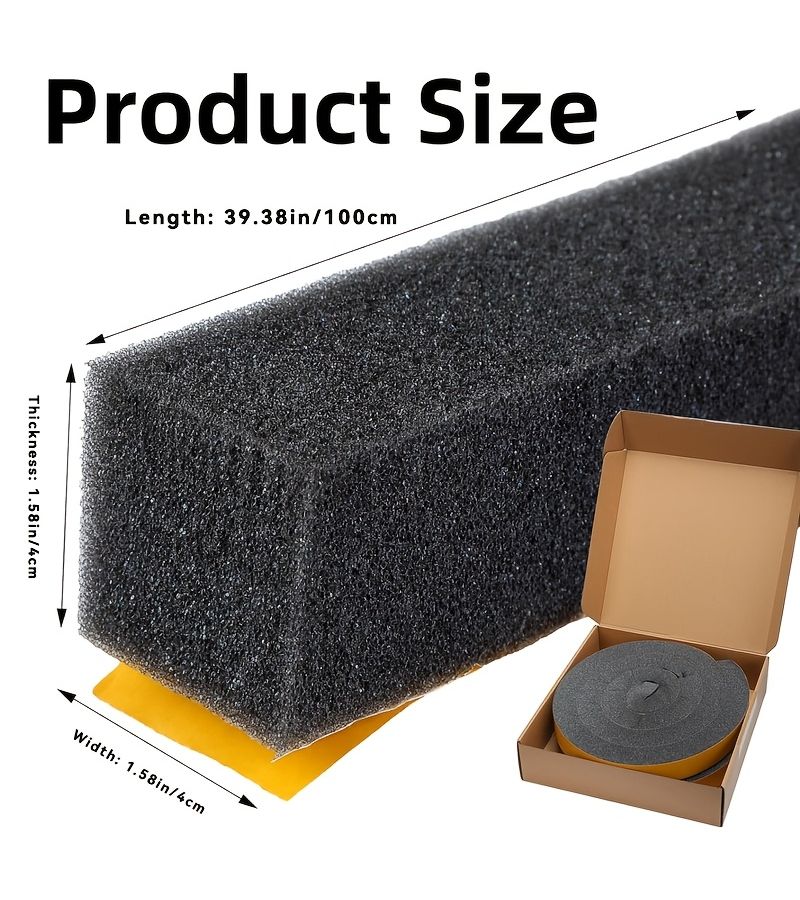 Black 40mm Wide Foam Weather Stripping Tape 39.38in Adhesive Door Window Seal - Image 4