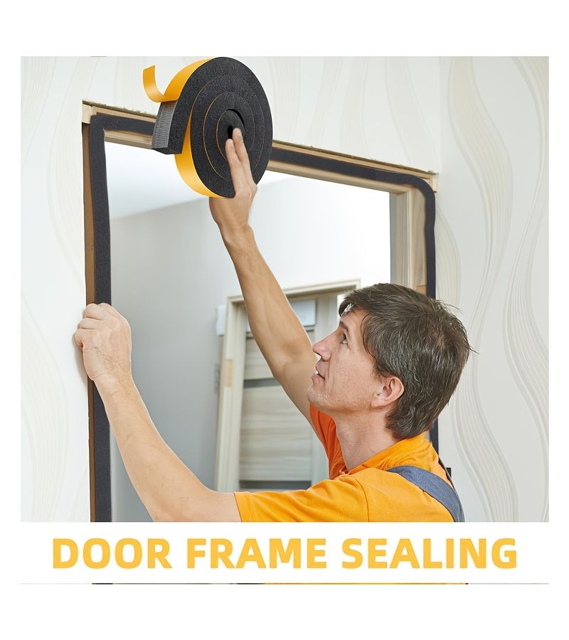 Black 40mm Wide Foam Weather Stripping Tape 39.38in Adhesive Door Window Seal - Image 3