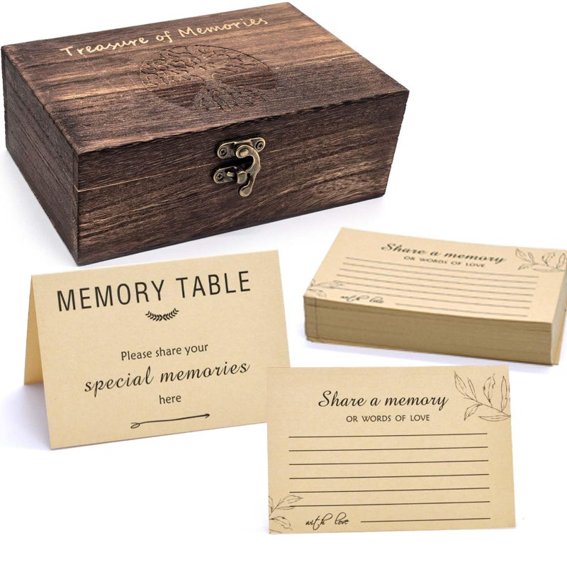 Oxmidud Wooden Share Love & Memories Box with 50 Pcs Share A Memory Cards for Celebration of Life Decorations - Elegant Keepsake for Funerals, Weddings, Birthdays & Graduations - Heirloom Storage Box - Image 1