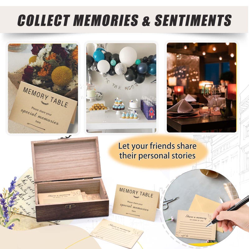 Oxmidud Wooden Share Love & Memories Box with 50 Pcs Share A Memory Cards for Celebration of Life Decorations - Elegant Keepsake for Funerals, Weddings, Birthdays & Graduations - Heirloom Storage Box - Image 4