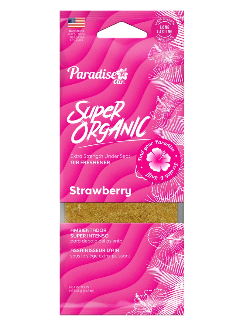 Paradise Air Super Organic Air Freshener - Strawberry Scent - Extra Strength Under Seat Scented Pad - 46g (1.62 oz) - Made in USA