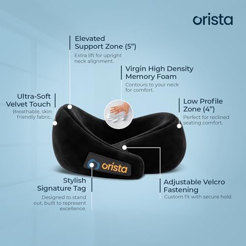 Orista™ Travel Neck Pillow | Premium Memory Foam Neck Pillow for Flight Travel, Car Sleeping | Adjustable Head Rest, Neck Rest Travelling Pillow for Sleeping Head Support | Black Velvet - Image 5