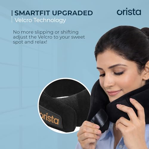 Orista™ Travel Neck Pillow | Premium Memory Foam Neck Pillow for Flight Travel, Car Sleeping | Adjustable Head Rest, Neck Rest Travelling Pillow for Sleeping Head Support | Black Velvet - Image 3