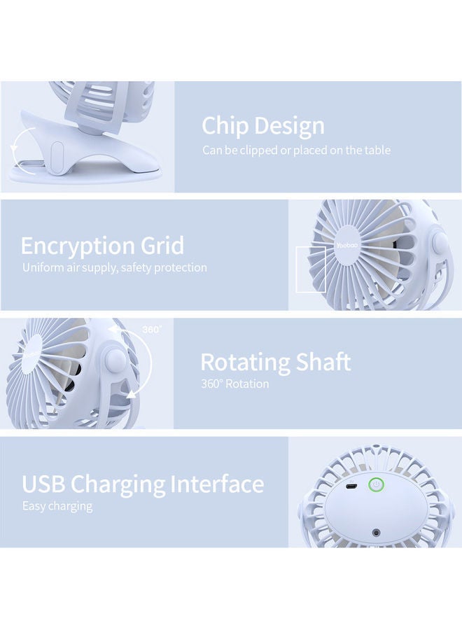 Loquat Y-F04 USB Rechargeable Handheld Mini Clip Desktop 4-Level Small Electrical Fan Blue - Image 3