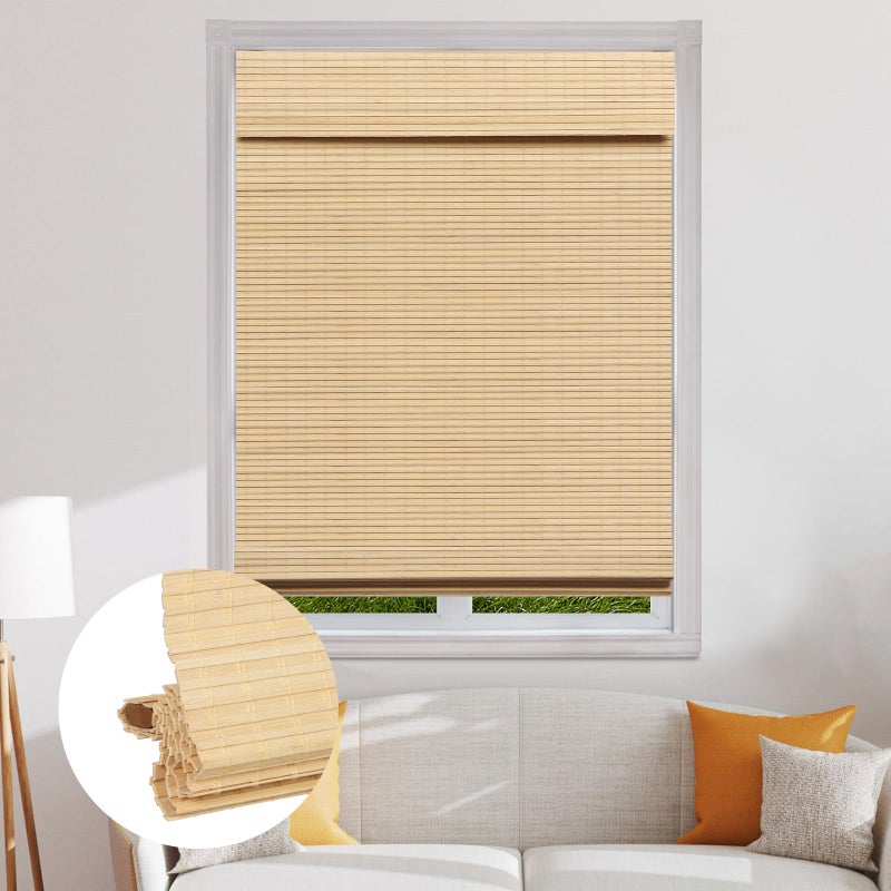 SEEYE Cordless Bamboo Roman Shades, Blackout Natural Bamboo Blinds for Indoor Windows, Roll Up Bamboo Blind Privacy Shade for Home, Office, Door, UV Resistant & Easy to Install, 20" W x 64" H, Natural - Image 1