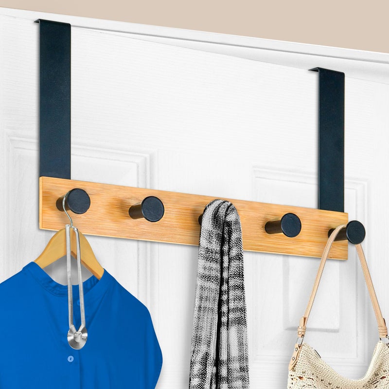 LYNK PROFESSIONAL HOME Over Door Hooks Rack 5 Hook Over Door Hanger Over Door Towel Rack Hanging Towels or Clothes For Bathroom Bedroom or Laundry Room Lifetime Ltd Warranty BlackWood - Image 2