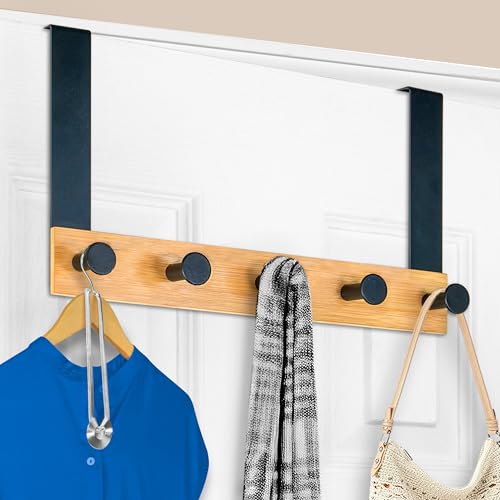 LYNK PROFESSIONAL HOME Over Door Hooks Rack 5 Hook Over Door Hanger Over Door Towel Rack Hanging Towels or Clothes For Bathroom Bedroom or Laundry Room Lifetime Ltd Warranty BlackWood - Image 1
