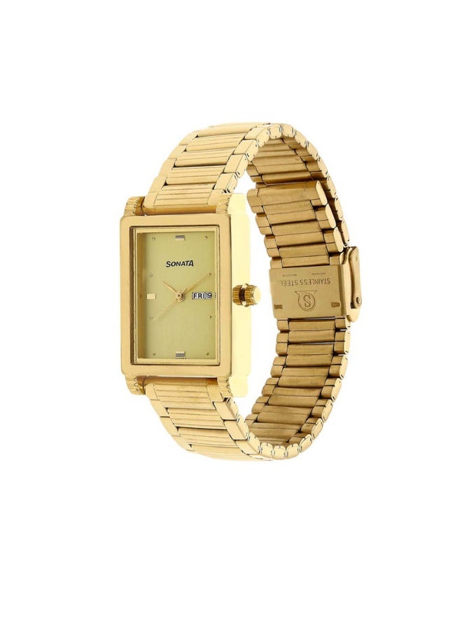 سوناتا Quartz Analog with Day and Date Champagne Dial Stainless Steel Strap Watch for Men - Image 2