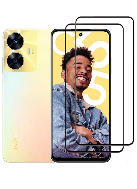 2 Pieces Tempered Glass Screen Protector 5D Designed For Realme C55 Full Glue Edge to Edge Full Screen Coverage And Bubble Free